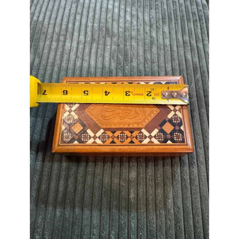 Vintage Wooden Decorative Box Arabic Inlay‎ Wood Keepsake Jewelry Trinket